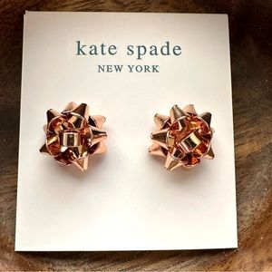 NEW Kate Spade Rose Gold Plated Holiday Bourgeois Gift Bow Studs